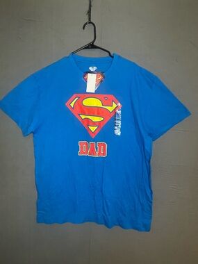 New DC Comics Superman Dad T-Shirt Blue Graphic Tee Father's Day Gift Size2XL